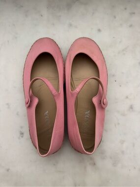 Prada Pink Mary Jane Canvas Flats with Button Strap